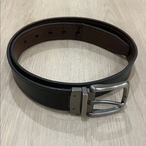 Fossil 80/32 Black and Brown Leather Belt with Silver Buckle
